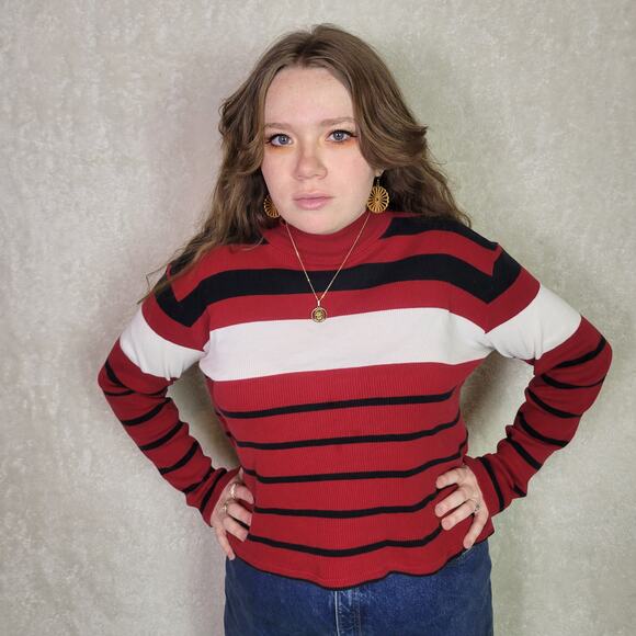 Vintage Casual Corner Annex Red Striped Ribbed Mockneck Sweater, M - Picture 1 of 3